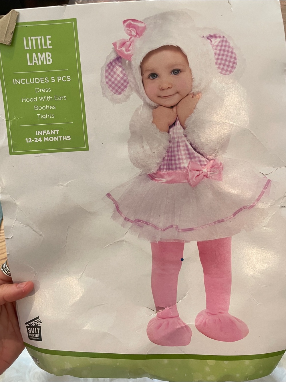 Little Lamb Infant Pink Costume Dress with Hood, Booties & Tights